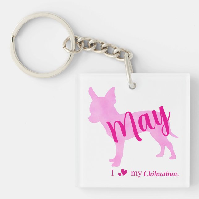 Custom Chihuahua Keychain Pastel Pink Silhouette (Framsidan)