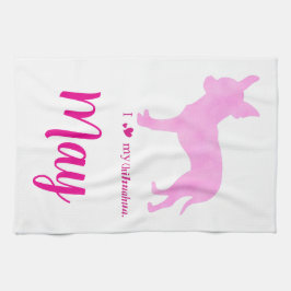Custom Chihuahua towel Pastel Pink Silhouette Kökshandduk