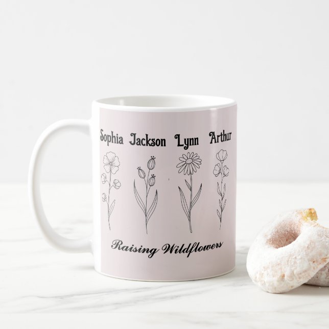 Custom Children Name Wildflower Garden Kaffemugg (Med munk)