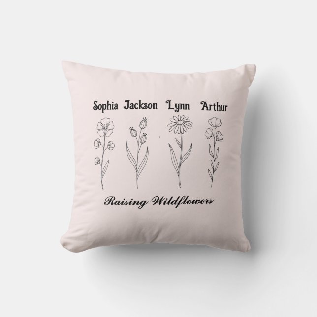 Custom Children Name Wildflower Garden Kudde (Framsida)