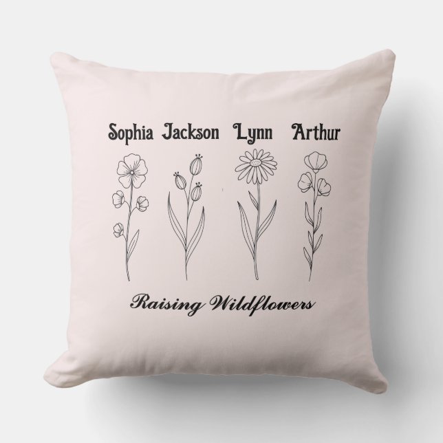 Custom Children Name Wildflower Garden Kudde (Framsida)