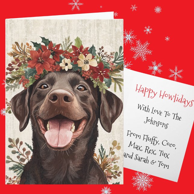 Custom Chocolate Labrador Christmas Floral Crown Helgkort (Skapare uppladdad)