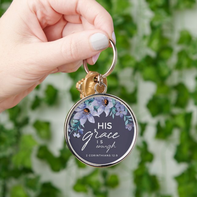 Custom Christian His Grace is Enough Rund Silverfärgad Nyckelring (Hand)