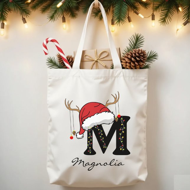 Custom Christmas Alphabet Monogram Bag for Women Tygkasse (Christmas alphabet tote, family Christmas tote, monogram Christmas tote, personalized tote bag,)
