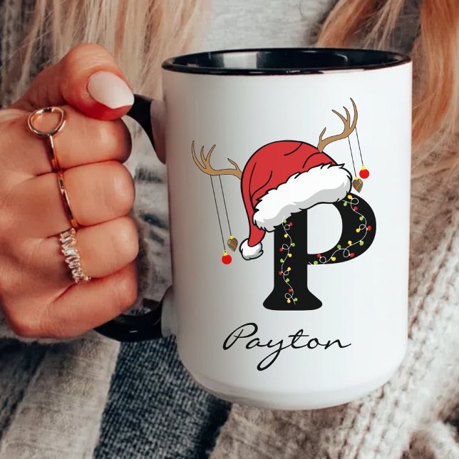 Custom Christmas Alphabet Mug Gift for Mom and Dad Mugg (Santa mug family, Christmas cocoa mug, festive alphabet mug, holiday monogram mug, family name mug,)