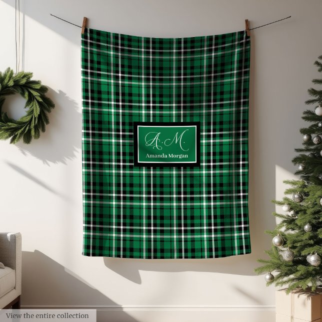 Custom Christmas Blanket Green Black Tartan Decor Fleecefilt (Custom Christmas Blanket Green Black Tartan Decor)