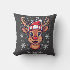 Custom Christmas Cheer Cute Reindeer in Hat  Kudde