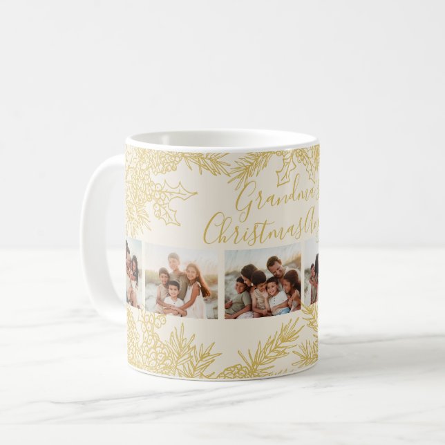 Custom Christmas Elegant Grandma's Photo Collage Kaffemugg (Framsida vänster)