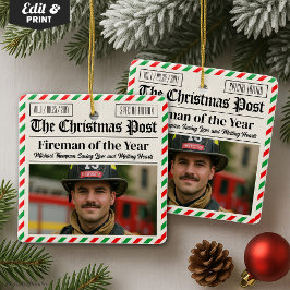 Custom Christmas Firefighter Gift, Fun Newspaper Julgransprydnad Keramik