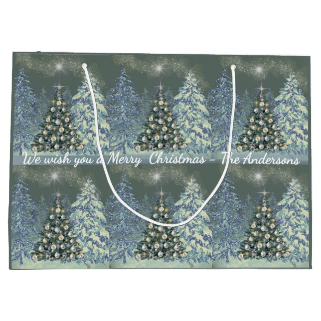 Custom Christmas Gift Bag Winter Forest Scene (Baksidan)