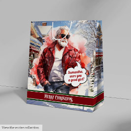Custom Christmas Gift Bags Handsome Santa Accent