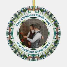 Custom Christmas Green Brown Family Photo Gift Julgransprydnad Keramik