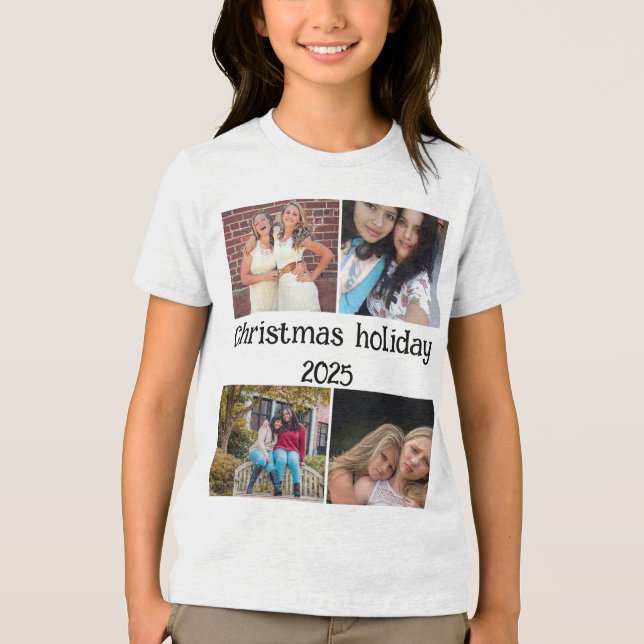 CUSTOM  CHRISTMAS HOLIDAY 4 PHOTO COLLAGE T SHIRT (Framsida)
