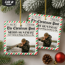 Custom Christmas Hunter Gift Newspaper Outdoorsman Julgransprydnad Keramik