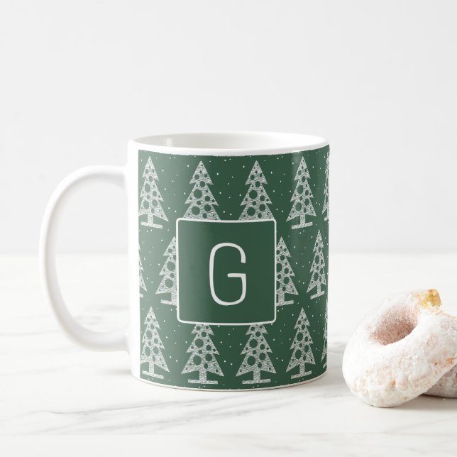 Custom Christmas Monogram Mug with White Trees Kaffemugg (Med munk)