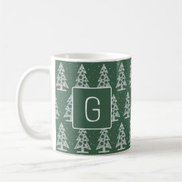 Custom Christmas Monogram Mug with White Trees Kaffemugg