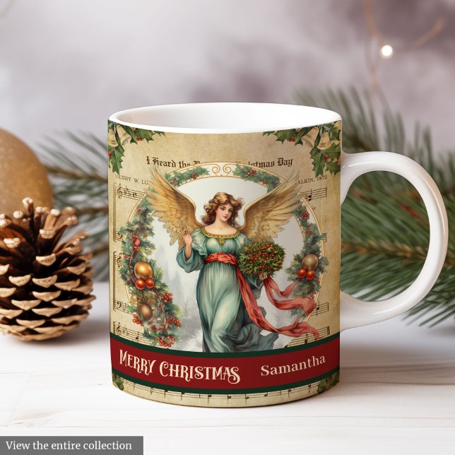 Custom Christmas Mug Vintage Angel Holiday Accent Kaffemugg (Custom Christmas Mug Vintage Angel Holiday Accent)