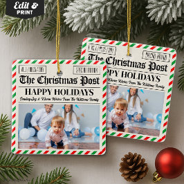 Custom Christmas Newspaper Decor, Family Photo Julgransprydnad Keramik
