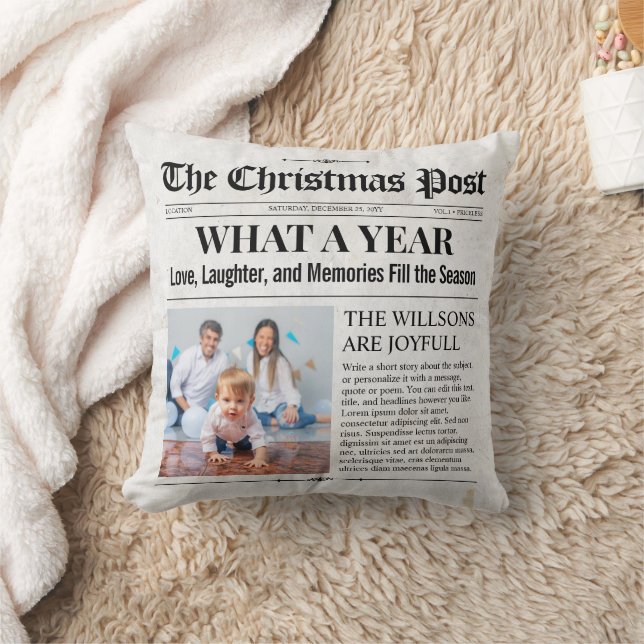Custom Christmas Newspaper, Family Newspaper Kudde (Filt)