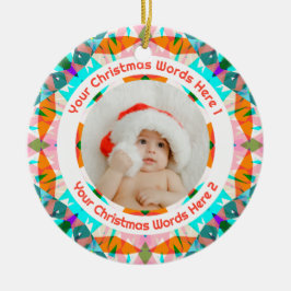 Custom Christmas Orange Teal Family Photo Gift Julgransprydnad Keramik