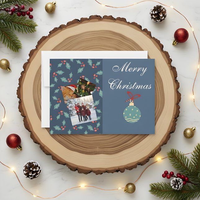 Custom Christmas Photo Card with Family & Cat  Tack Kort (Skapare uppladdad)