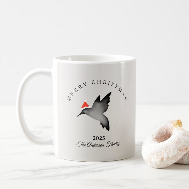 Custom Christmas red gray santa hummingbird Kaffemugg (Med munk)