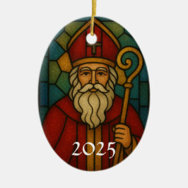 Custom Christmas Santa Art Deco Stained Glass Julgransprydnad Keramik