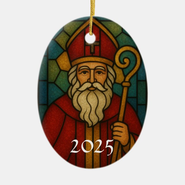 Custom Christmas Santa Art Deco Stained Glass Julgransprydnad Keramik (Framsidan)