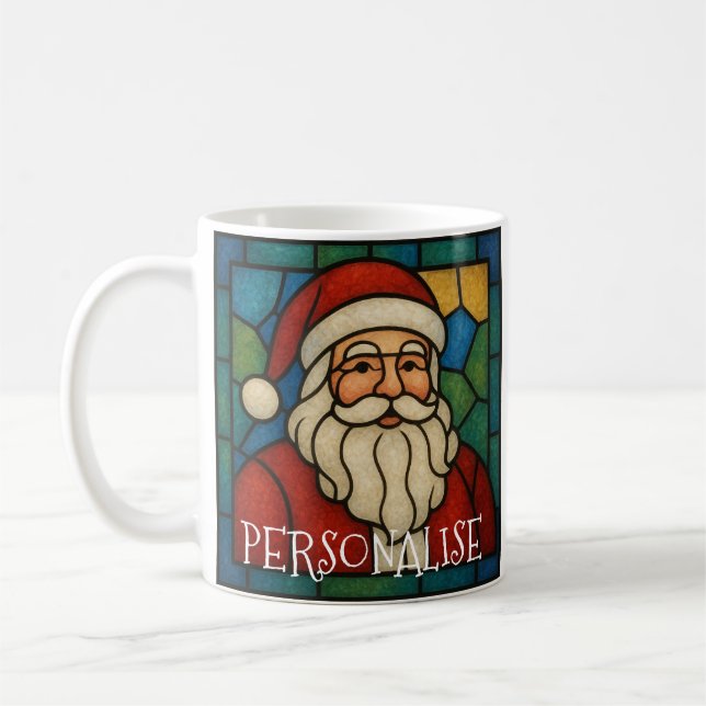 Custom Christmas Santa Art Deco Stained Glass Kaffemugg (Vänster)