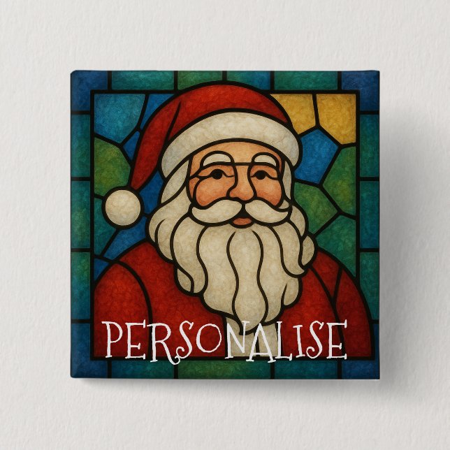 Custom Christmas Santa Art Deco Stained Glass Knapp (Framsida)