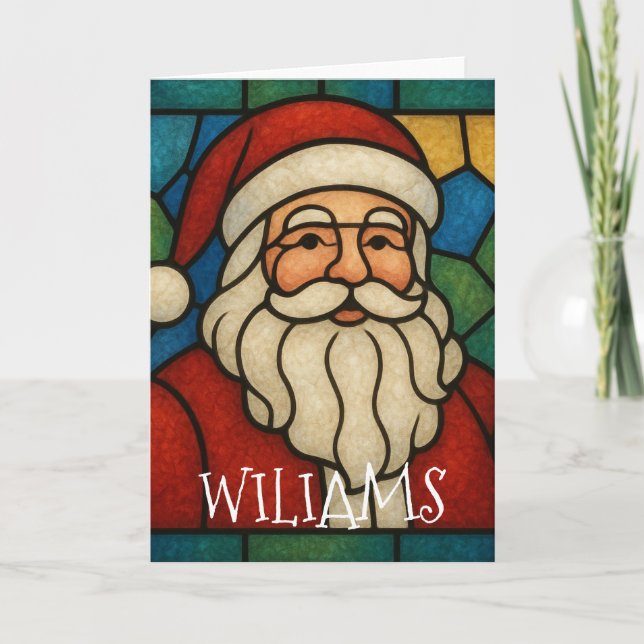 Custom Christmas Santa Art Deco Stained Glass Kort (Framsida)