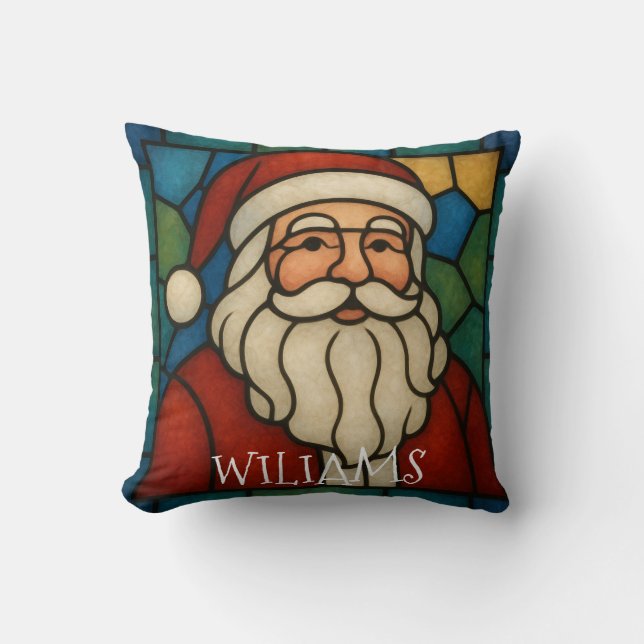 Custom Christmas Santa Art Deco Stained Glass Kudde (Framsida)