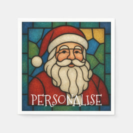 Custom Christmas Santa Art Deco Stained Glass Pappersservett