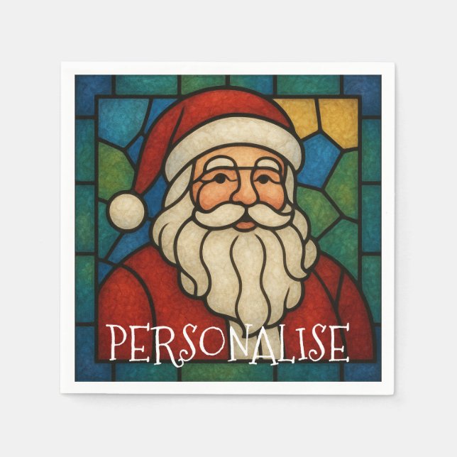 Custom Christmas Santa Art Deco Stained Glass Pappersservett (Framsidan)