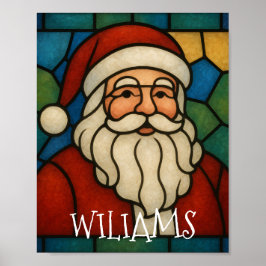 Custom Christmas Santa Art Deco Stained Glass Poster