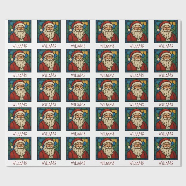 Custom Christmas Santa Art Deco Stained Glass Presentpapper (Platt)
