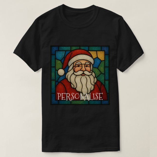 Custom Christmas Santa Art Deco Stained Glass T Shirt (Design framsida)