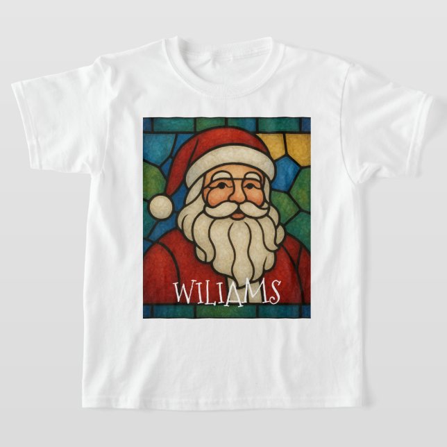 Custom Christmas Santa Art Deco Stained Glass T Shirt (Laydown)
