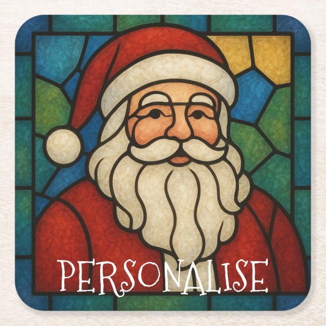 Custom Christmas Santa Art Deco Stained Glass Underlägg Papper Kvadrat (Framsidan)