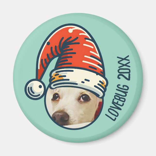 Custom Christmas Santa Personalized Pet Photo Magnet (Framsidan)