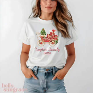 Custom Christmas Sleigh Embroidery Effect T Shirt