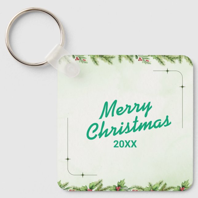 Custom Christmas Square Metal Keychain Nyckelring (Framsida)