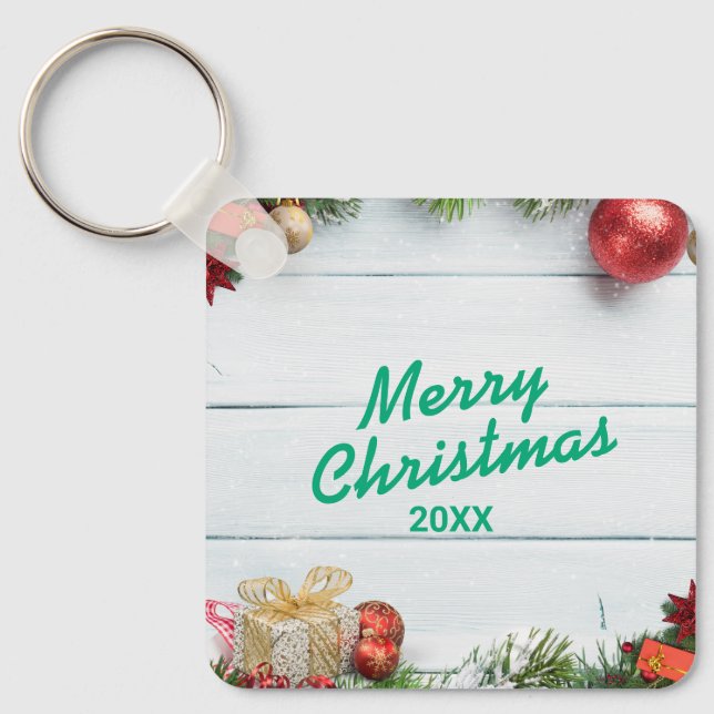 Custom Christmas Square Metal Keychain Nyckelring (Framsida)