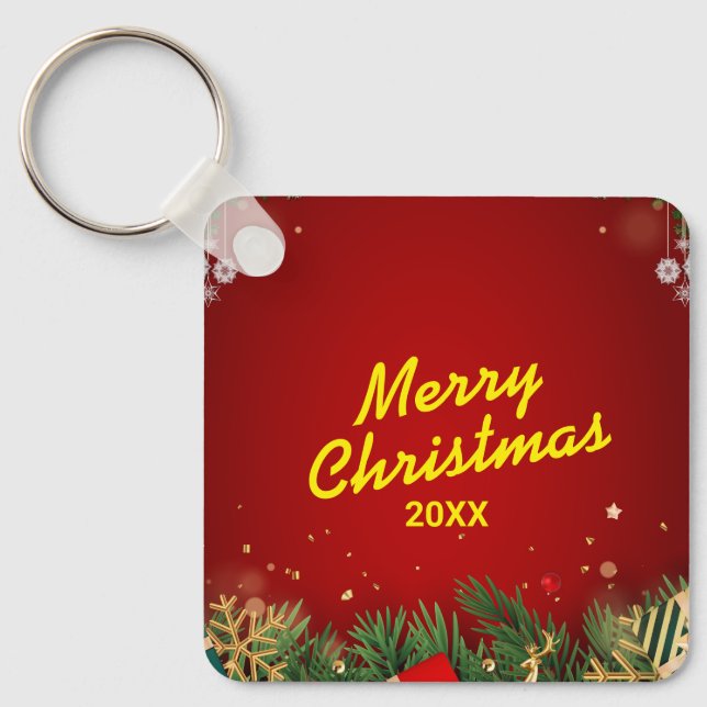 Custom Christmas Square Metal Keychain Nyckelring (Framsida)