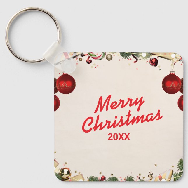 Custom Christmas Square Metal Keychain Nyckelring (Framsida)