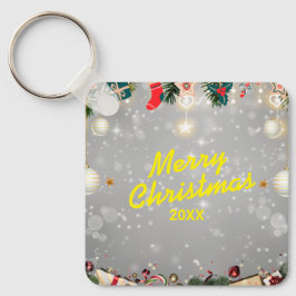 Custom Christmas Square Metal Keychain Nyckelring