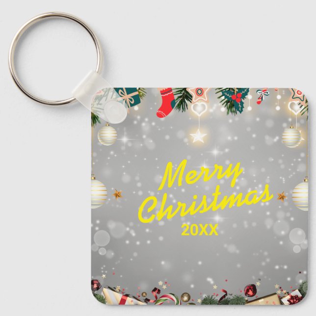 Custom Christmas Square Metal Keychain Nyckelring (Framsida)