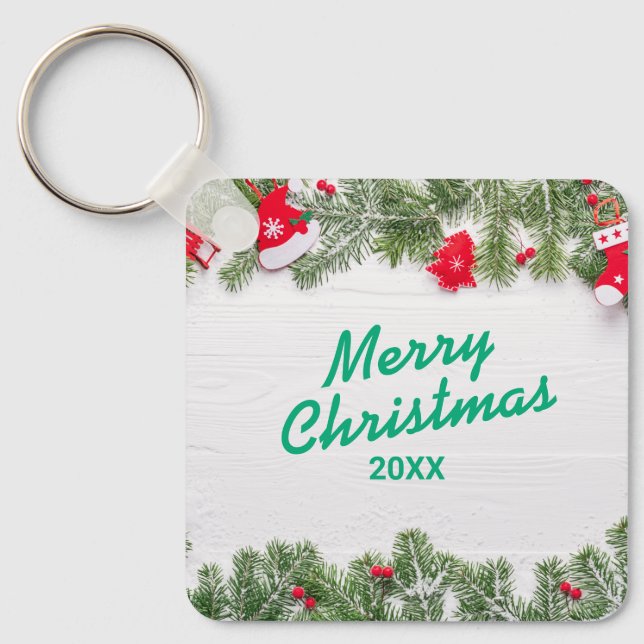 Custom Christmas Square Metal Keychain Nyckelring (Framsida)
