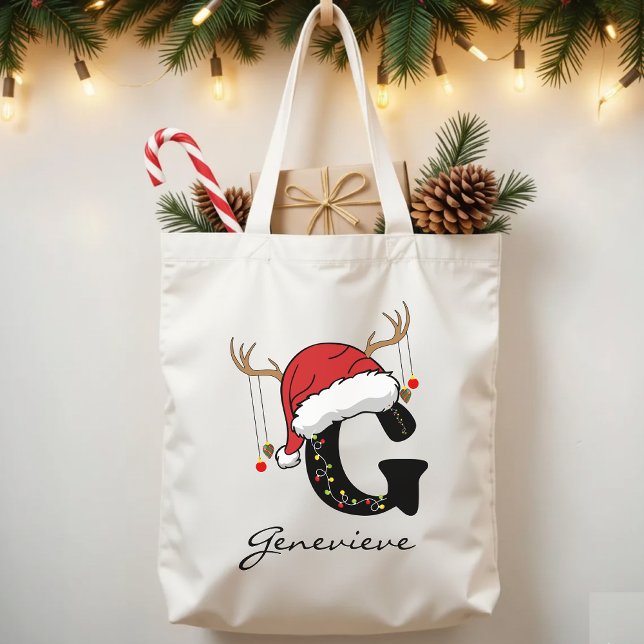 Custom Christmas Tote Bag for Mom or Teacher Tygkasse (Christmas tote bag, personalized tote bag, family Christmas bag, monogram Christmas tote for women,)