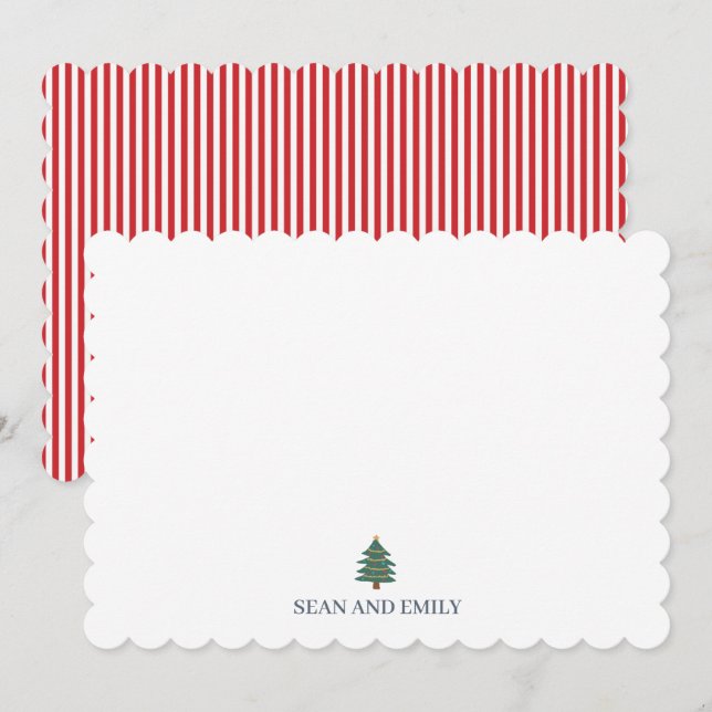 Custom Christmas Tree Holiday Stripe Stationary Tack Kort (Fram/baksida)